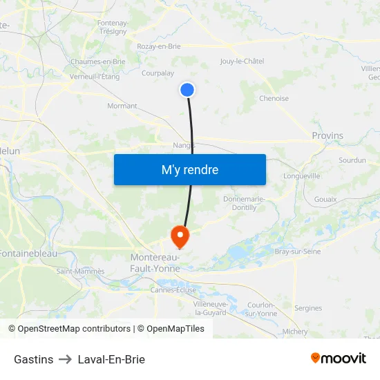 Gastins to Laval-En-Brie map