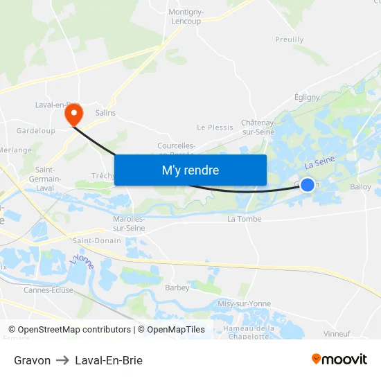 Gravon to Laval-En-Brie map