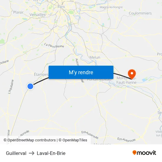 Guillerval to Laval-En-Brie map