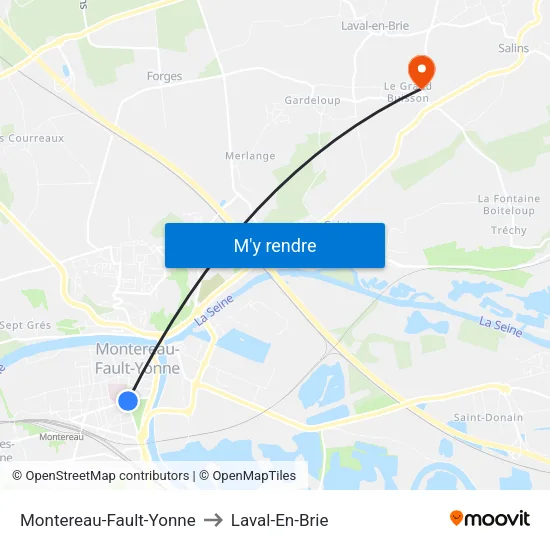 Montereau-Fault-Yonne to Laval-En-Brie map
