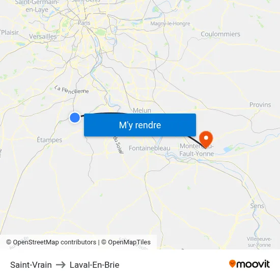 Saint-Vrain to Laval-En-Brie map