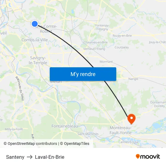 Santeny to Laval-En-Brie map