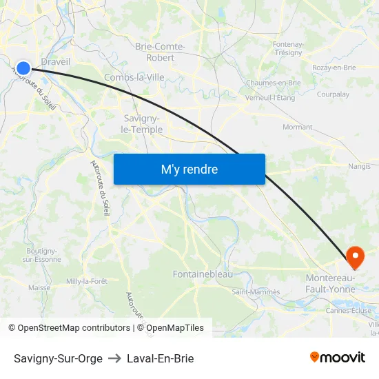 Savigny-Sur-Orge to Laval-En-Brie map
