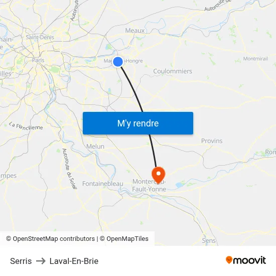 Serris to Laval-En-Brie map