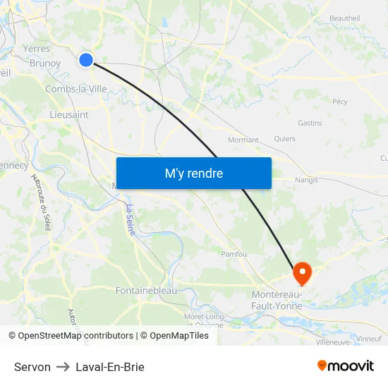 Servon to Laval-En-Brie map