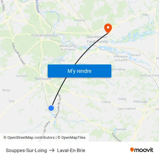 Souppes-Sur-Loing to Laval-En-Brie map