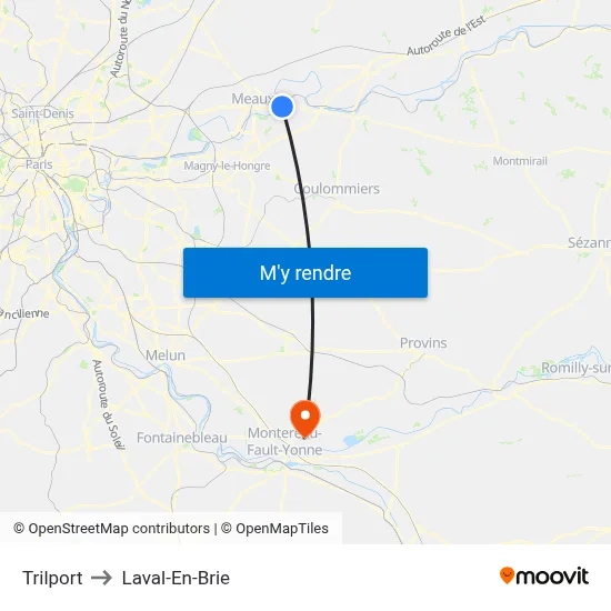 Trilport to Laval-En-Brie map