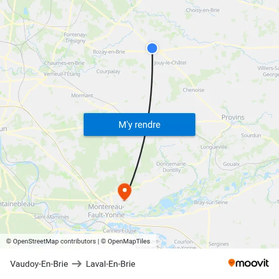 Vaudoy-En-Brie to Laval-En-Brie map