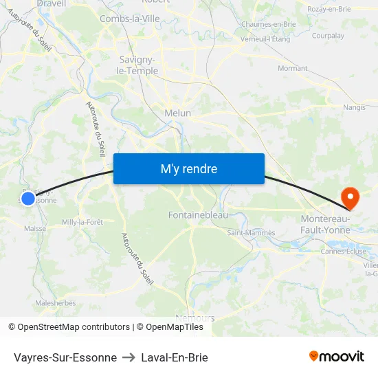 Vayres-Sur-Essonne to Laval-En-Brie map