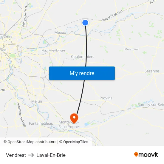 Vendrest to Laval-En-Brie map