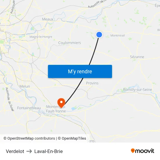 Verdelot to Laval-En-Brie map