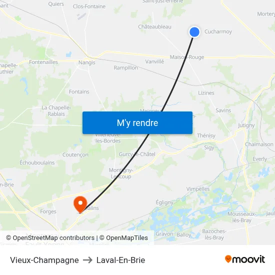 Vieux-Champagne to Laval-En-Brie map