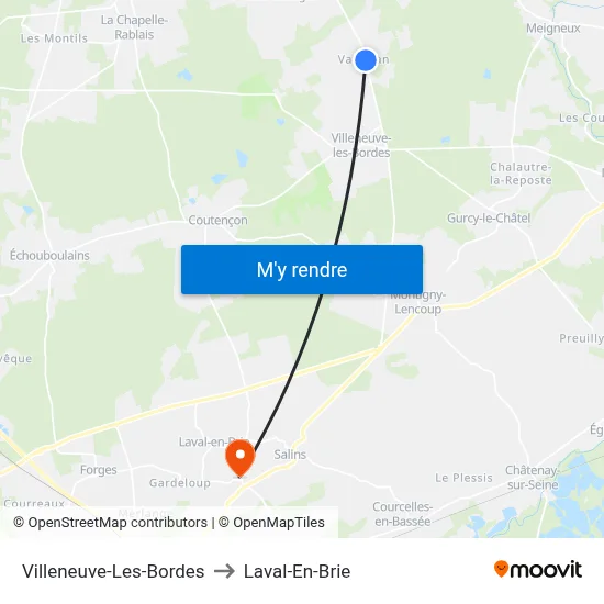 Villeneuve-Les-Bordes to Laval-En-Brie map