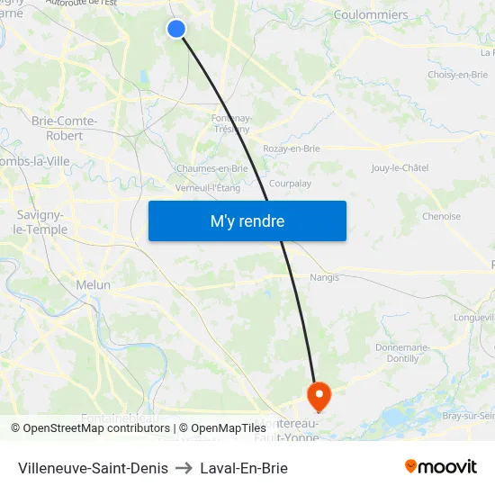 Villeneuve-Saint-Denis to Laval-En-Brie map