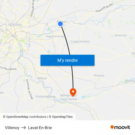 Villenoy to Laval-En-Brie map