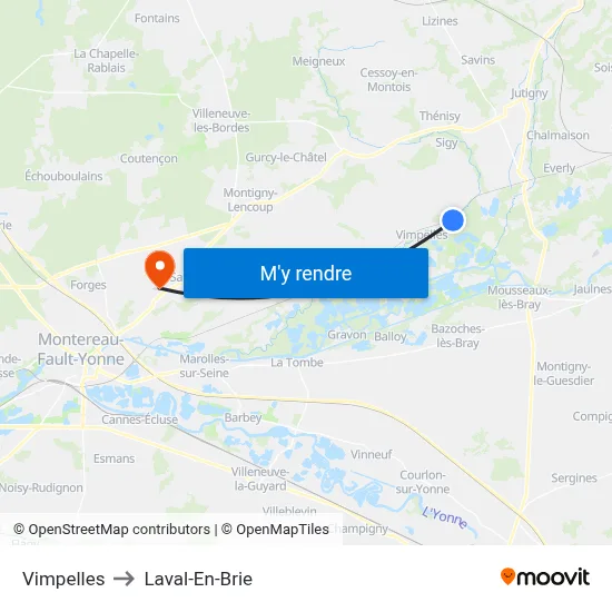 Vimpelles to Laval-En-Brie map