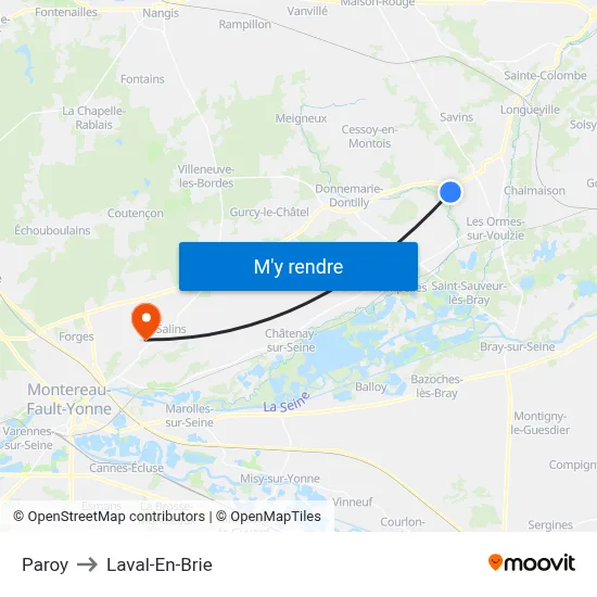 Paroy to Laval-En-Brie map