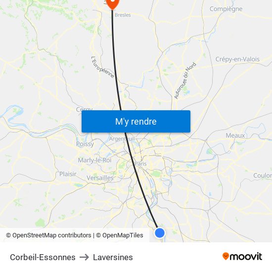 Corbeil-Essonnes to Laversines map