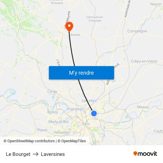 Le Bourget to Laversines map