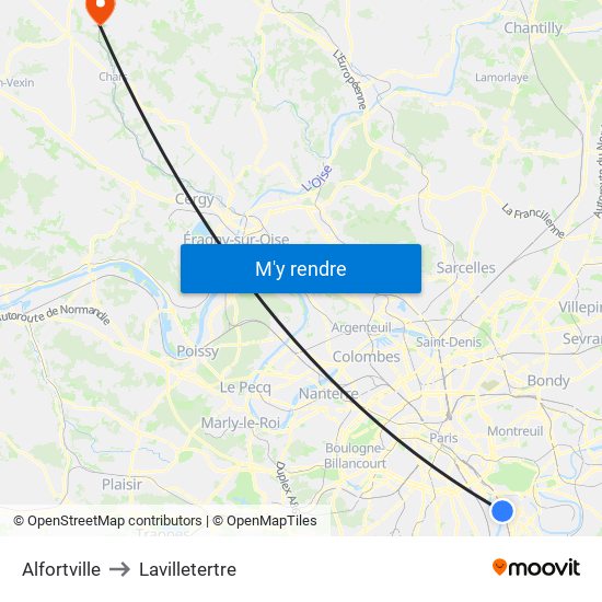 Alfortville to Lavilletertre map
