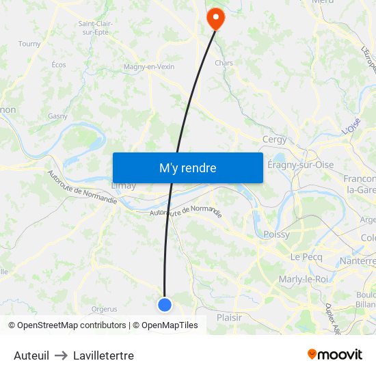 Auteuil to Lavilletertre map