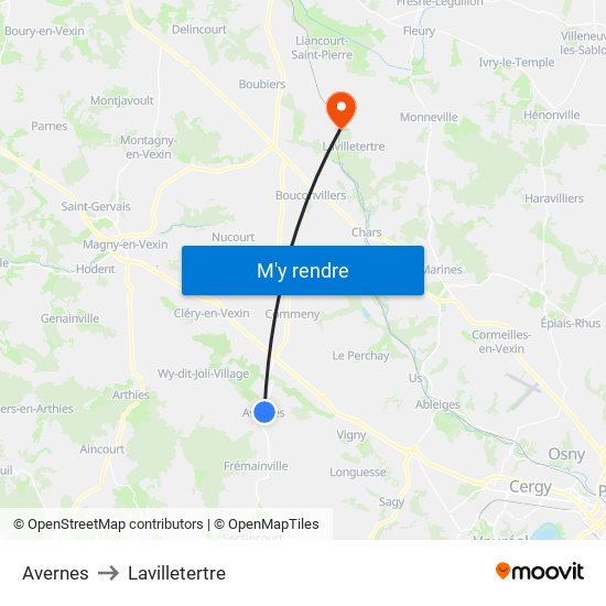 Avernes to Lavilletertre map