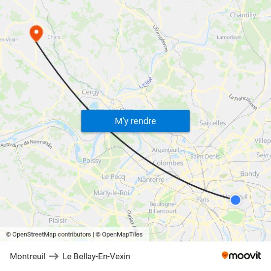 Montreuil to Le Bellay-En-Vexin map