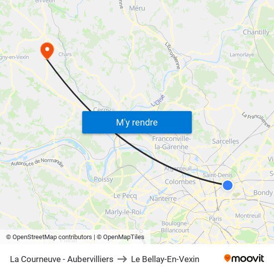 La Courneuve - Aubervilliers to Le Bellay-En-Vexin map