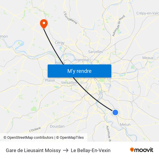 Gare de Lieusaint Moissy to Le Bellay-En-Vexin map