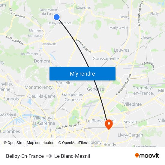 Belloy-En-France to Le Blanc-Mesnil map