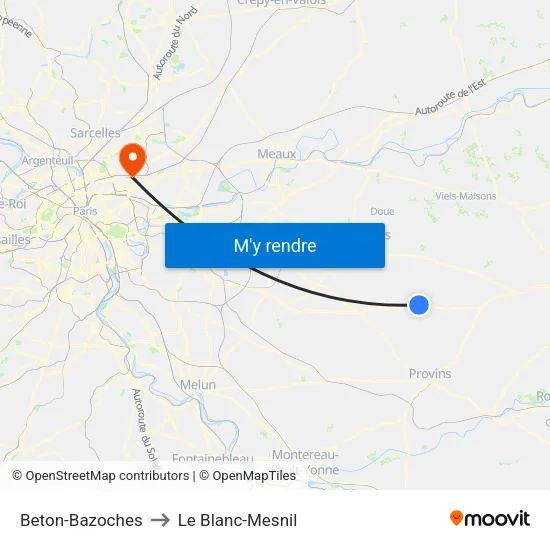 Beton-Bazoches to Le Blanc-Mesnil map