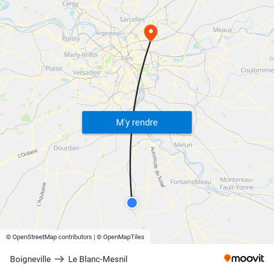 Boigneville to Le Blanc-Mesnil map