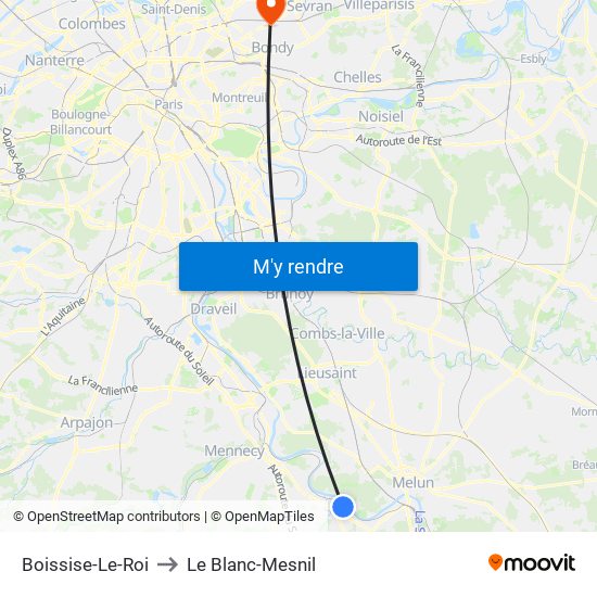 Boissise-Le-Roi to Le Blanc-Mesnil map