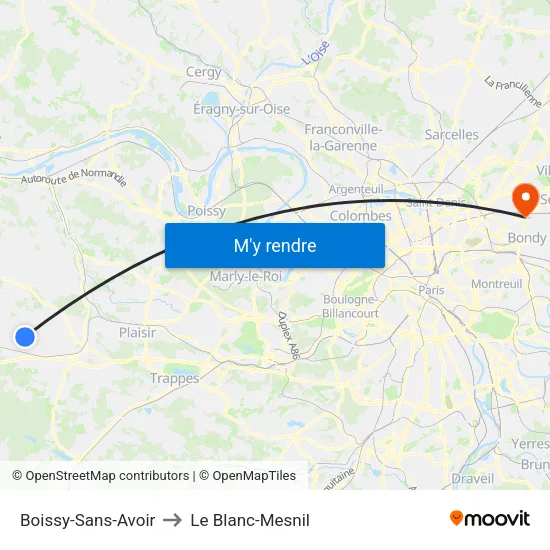 Boissy-Sans-Avoir to Le Blanc-Mesnil map