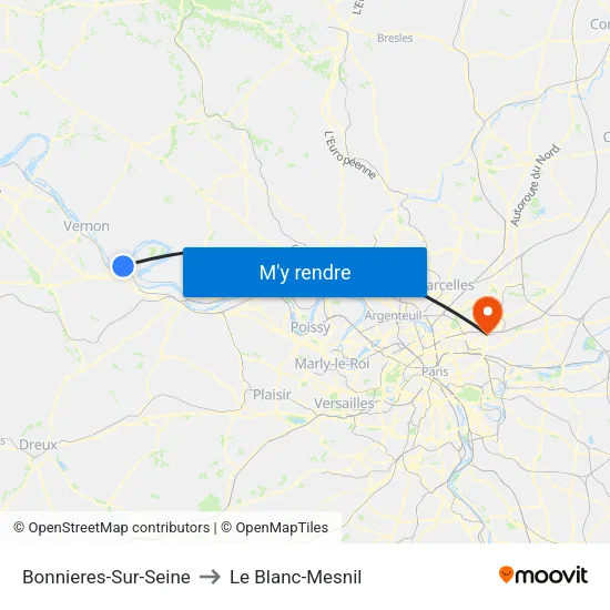 Bonnieres-Sur-Seine to Le Blanc-Mesnil map