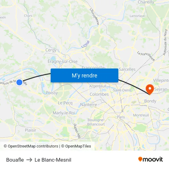 Bouafle to Le Blanc-Mesnil map
