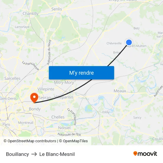 Bouillancy to Le Blanc-Mesnil map