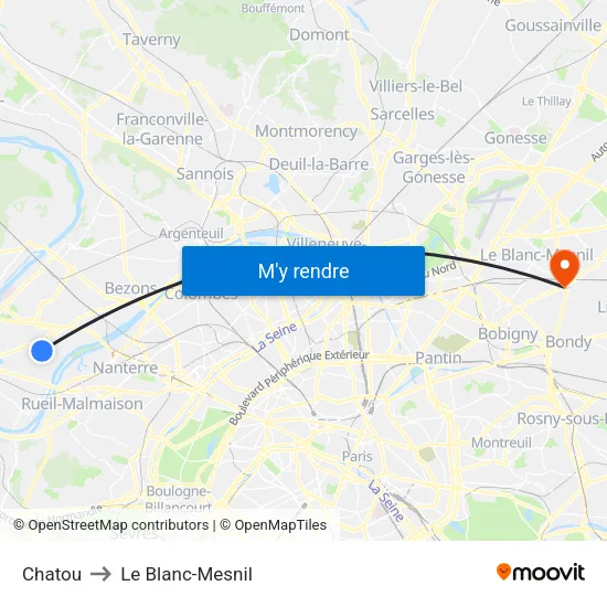 Chatou to Le Blanc-Mesnil map