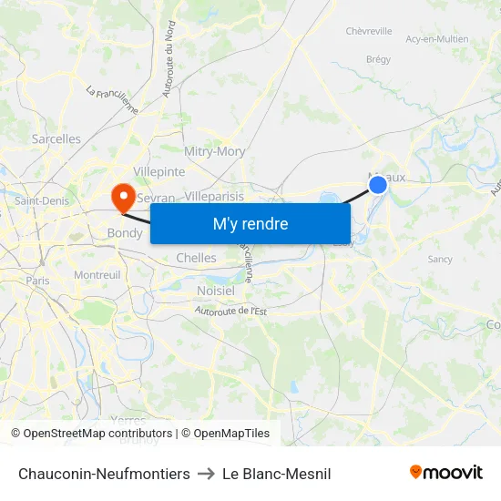 Chauconin-Neufmontiers to Le Blanc-Mesnil map