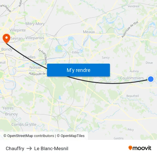 Chauffry to Le Blanc-Mesnil map