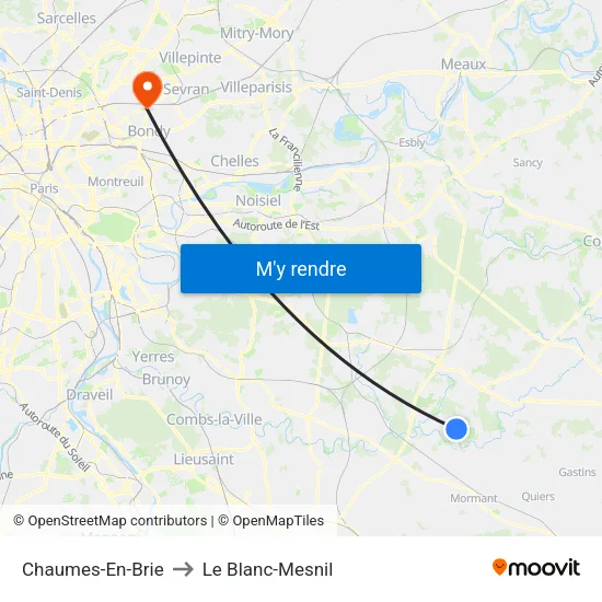 Chaumes-En-Brie to Le Blanc-Mesnil map