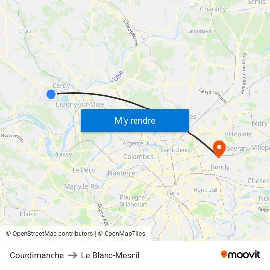 Courdimanche to Le Blanc-Mesnil map