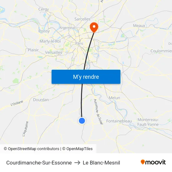 Courdimanche-Sur-Essonne to Le Blanc-Mesnil map