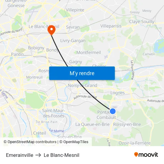 Emerainville to Le Blanc-Mesnil map