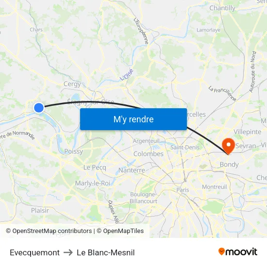 Evecquemont to Le Blanc-Mesnil map