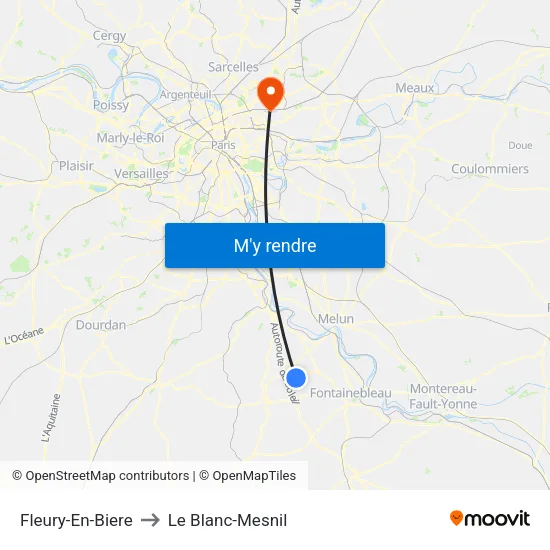 Fleury-En-Biere to Le Blanc-Mesnil map