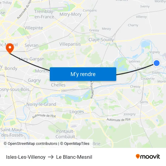 Isles-Les-Villenoy to Le Blanc-Mesnil map