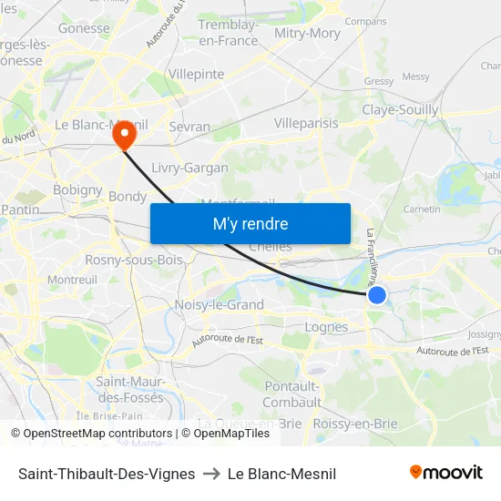 Saint-Thibault-Des-Vignes to Le Blanc-Mesnil map