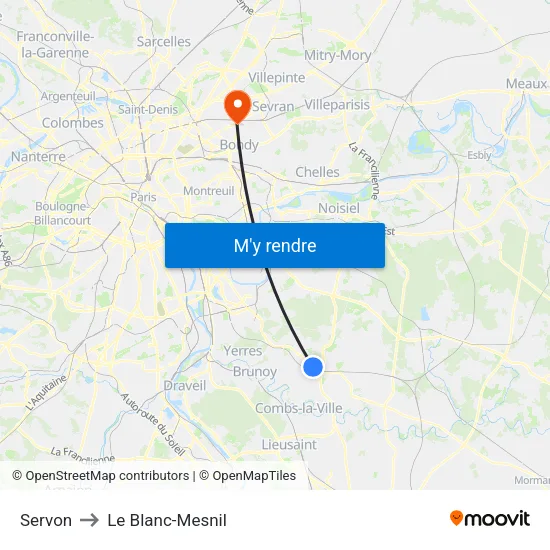 Servon to Le Blanc-Mesnil map