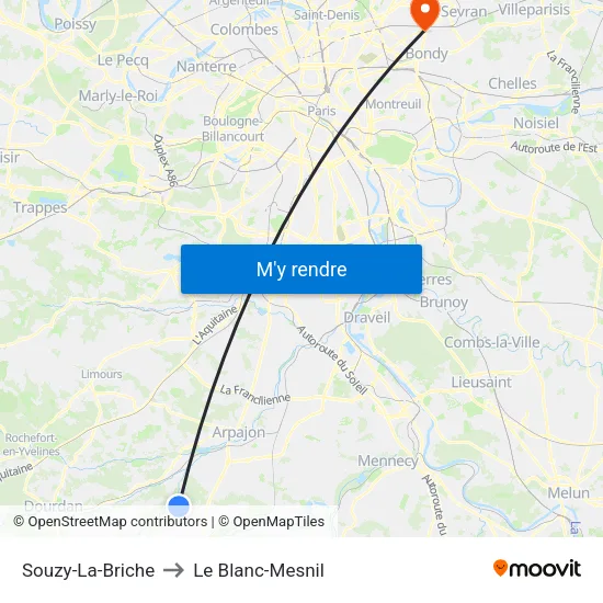 Souzy-La-Briche to Le Blanc-Mesnil map